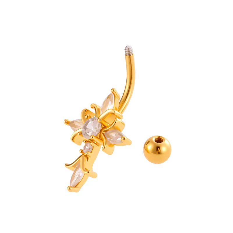 Stainless Steel Navel Button Jewelry Inlaid With Zircon Lace Cross For Women Electroplated - Image 5