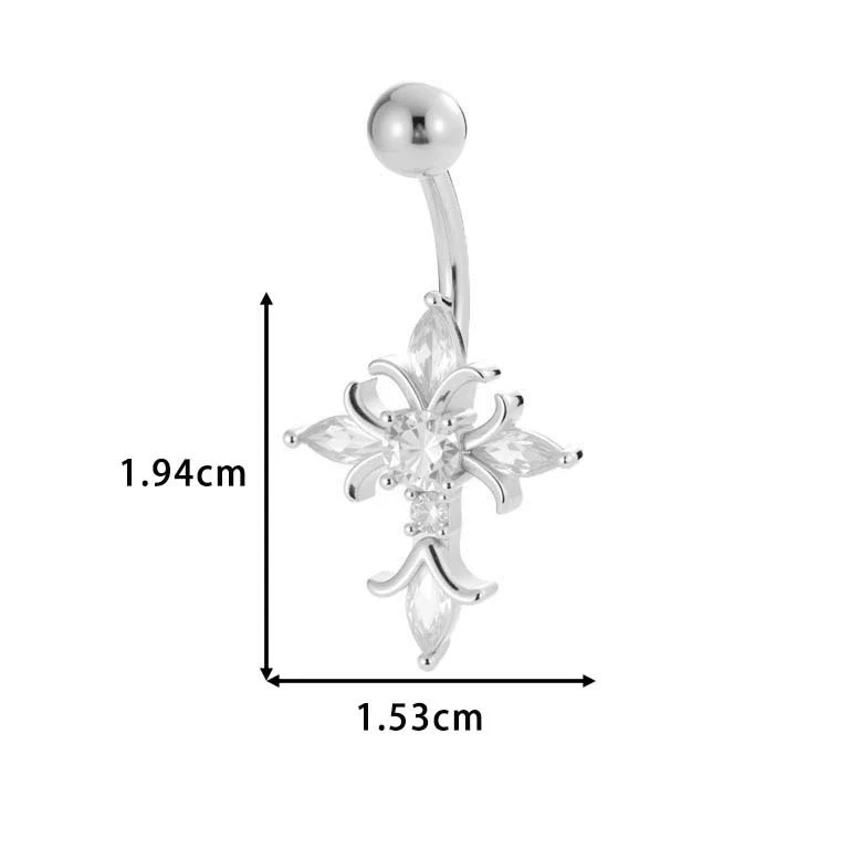 Stainless Steel Navel Button Jewelry Inlaid With Zircon Lace Cross For Women Electroplated - Image 8