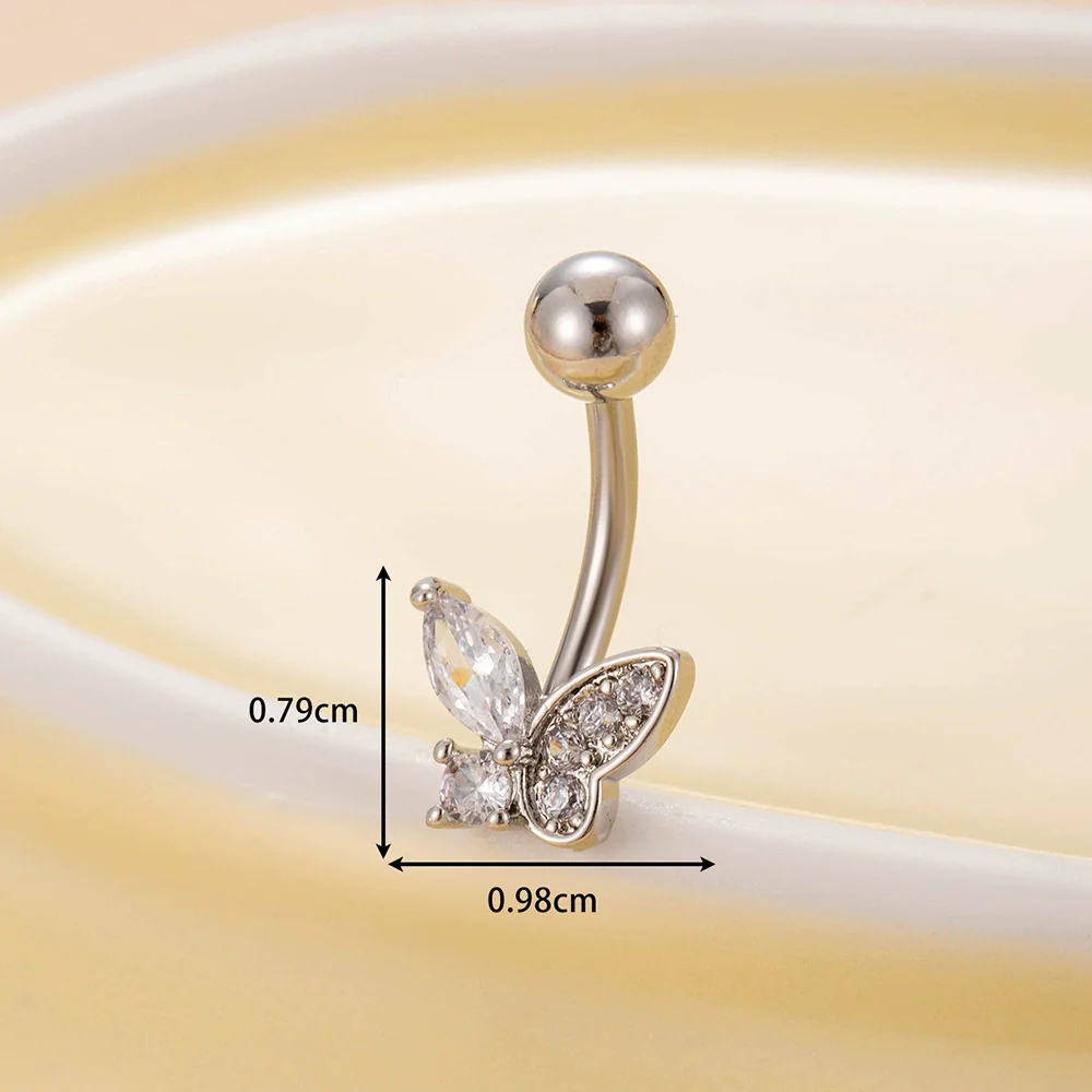 Stainless Steel Navel Ring With Zircon Butterfly Snake Design Electroplated Women's Fashion Jewelry - Image 10