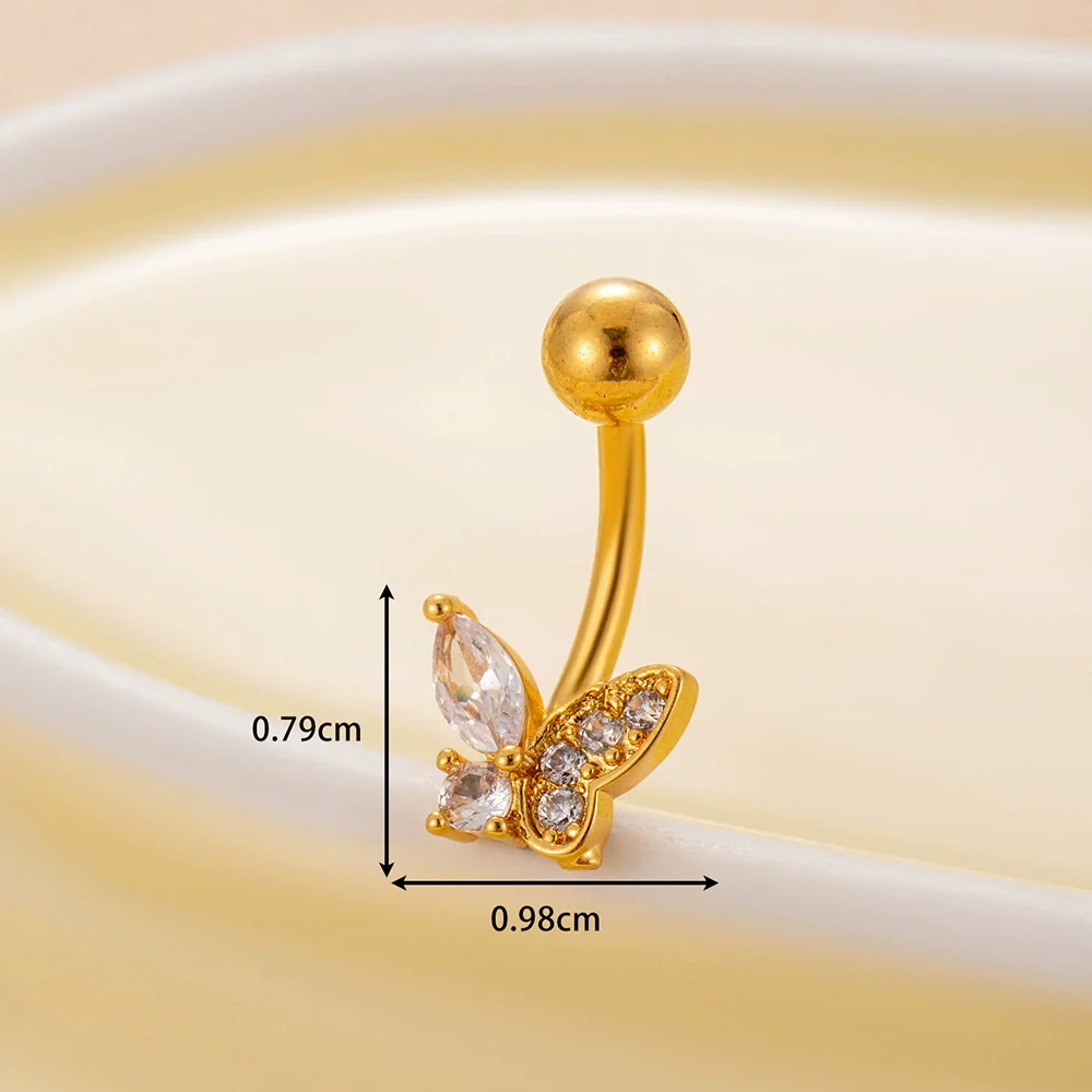 Stainless Steel Navel Ring With Zircon Butterfly Snake Design Electroplated Women's Fashion Jewelry - Image 11