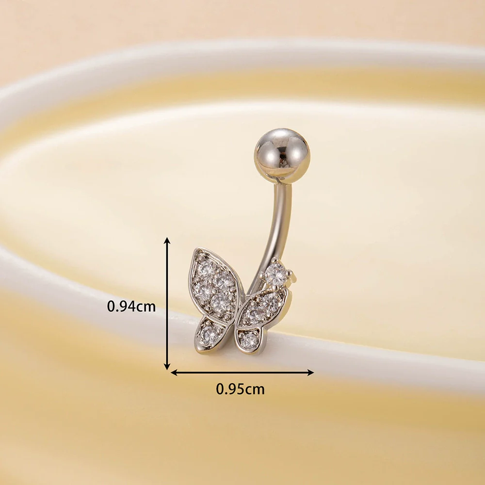 Stainless Steel Navel Ring With Zircon Butterfly Snake Design Electroplated Women's Fashion Jewelry - Image 12
