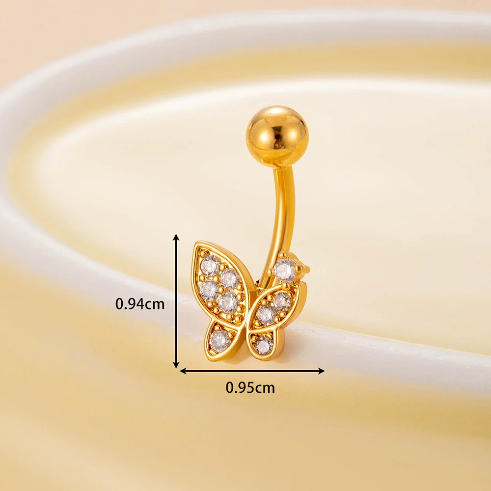 Stainless Steel Navel Ring With Zircon Butterfly Snake Design Electroplated Women's Fashion Jewelry - Image 13