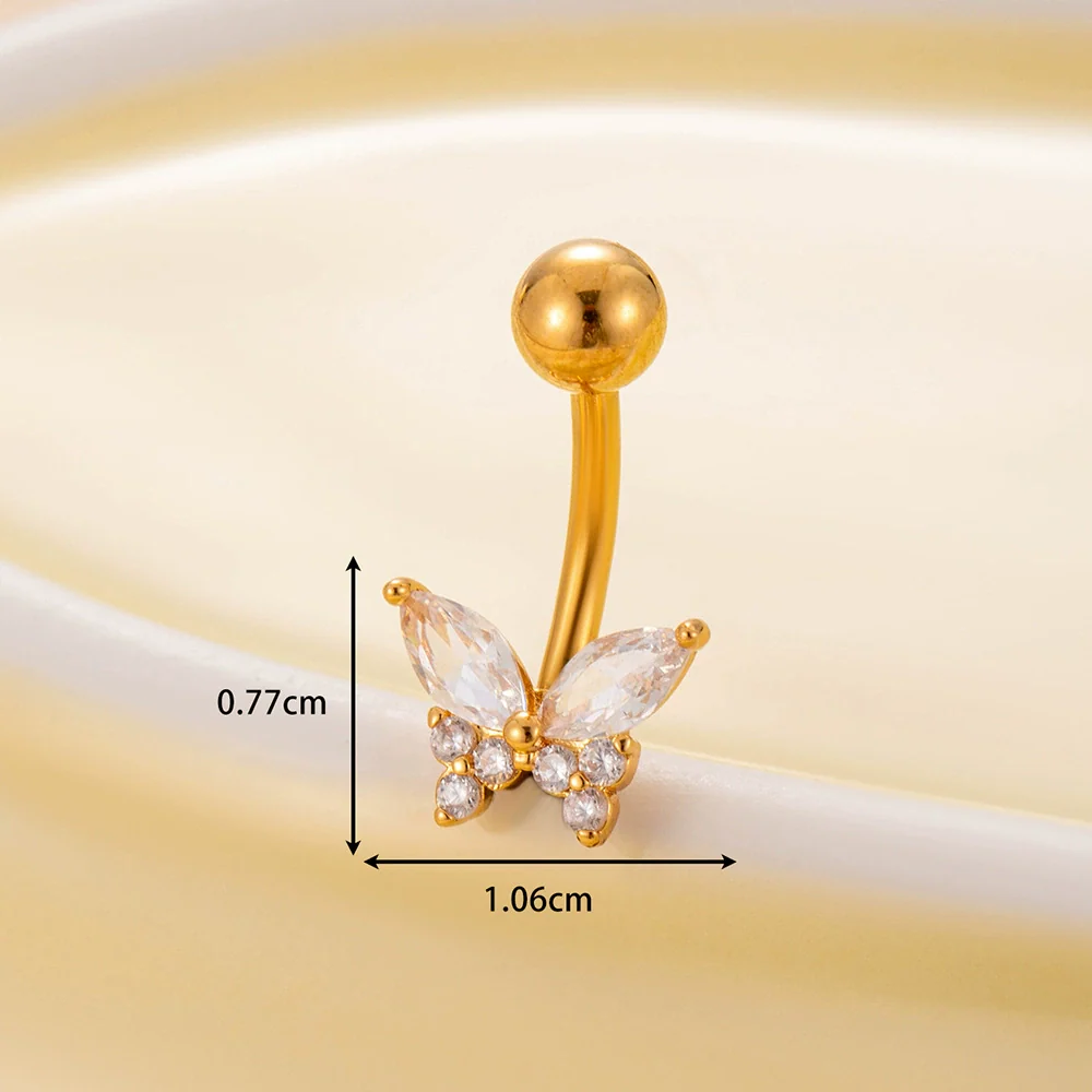 Stainless Steel Navel Ring With Zircon Butterfly Snake Design Electroplated Women's Fashion Jewelry - Image 15