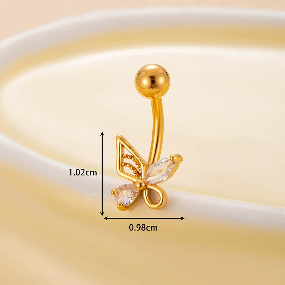Stainless Steel Navel Ring With Zircon Butterfly Snake Design Electroplated Women's Fashion Jewelry - Image 9