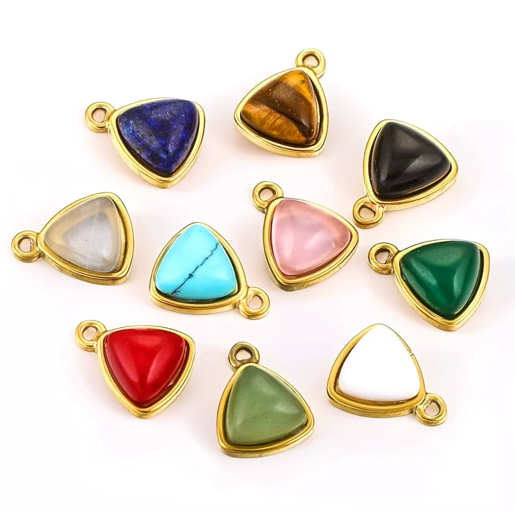 Stainless Steel Niche Style Round Triangle Natural Stone Pendant With Electroplating Treatment - Image 2
