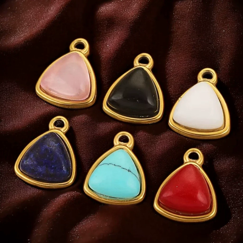 Stainless Steel Niche Style Round Triangle Natural Stone Pendant With Electroplating Treatment - Image 3
