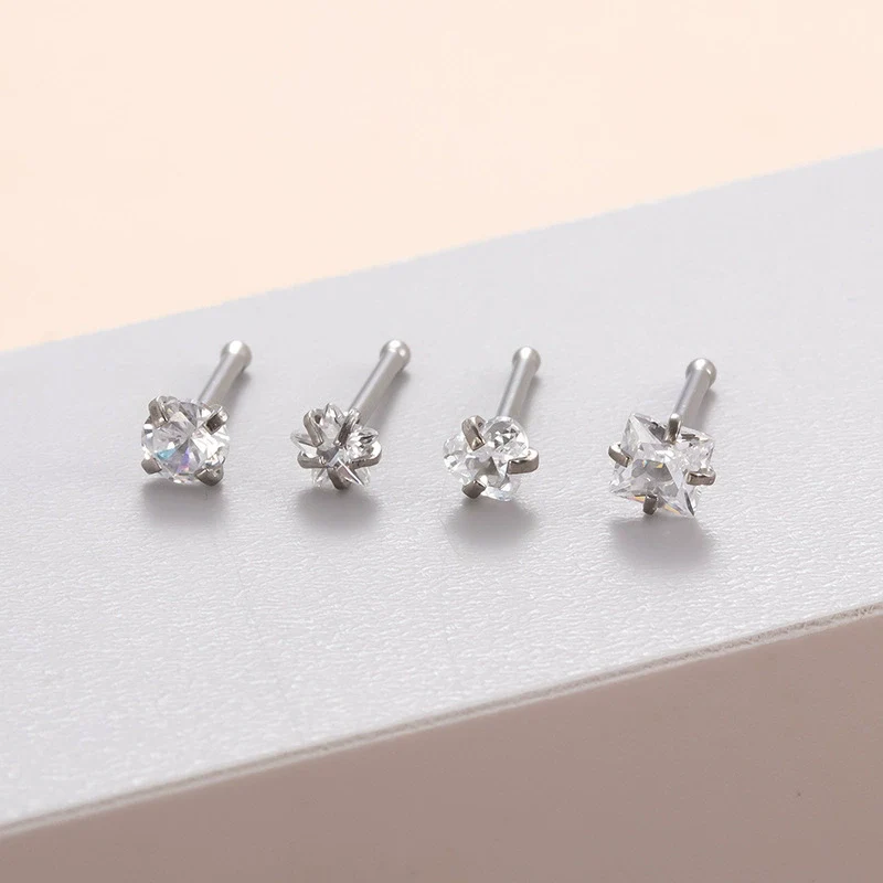 Stainless Steel Nose Nail Love Fivepointed Star Square Round Geometric Inlaid Zircon Puncture Jewelry For Women - Image 2