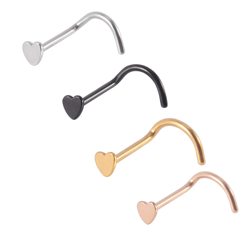 Stainless Steel Nose Ring With Sshaped Lshaped Heart Moon Hollow And Other Shapes Rose Gold Electroplated - Image 13