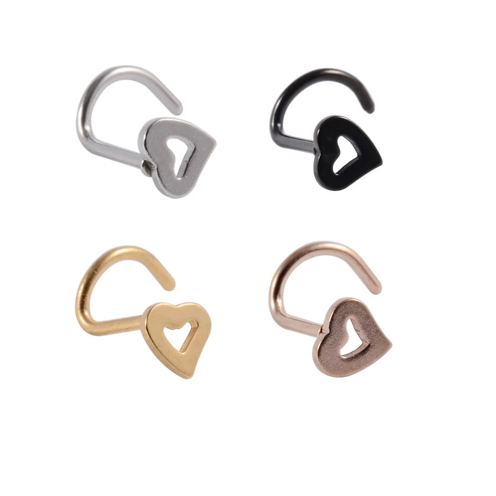 Stainless Steel Nose Ring With Sshaped Lshaped Heart Moon Hollow And Other Shapes Rose Gold Electroplated - Image 16