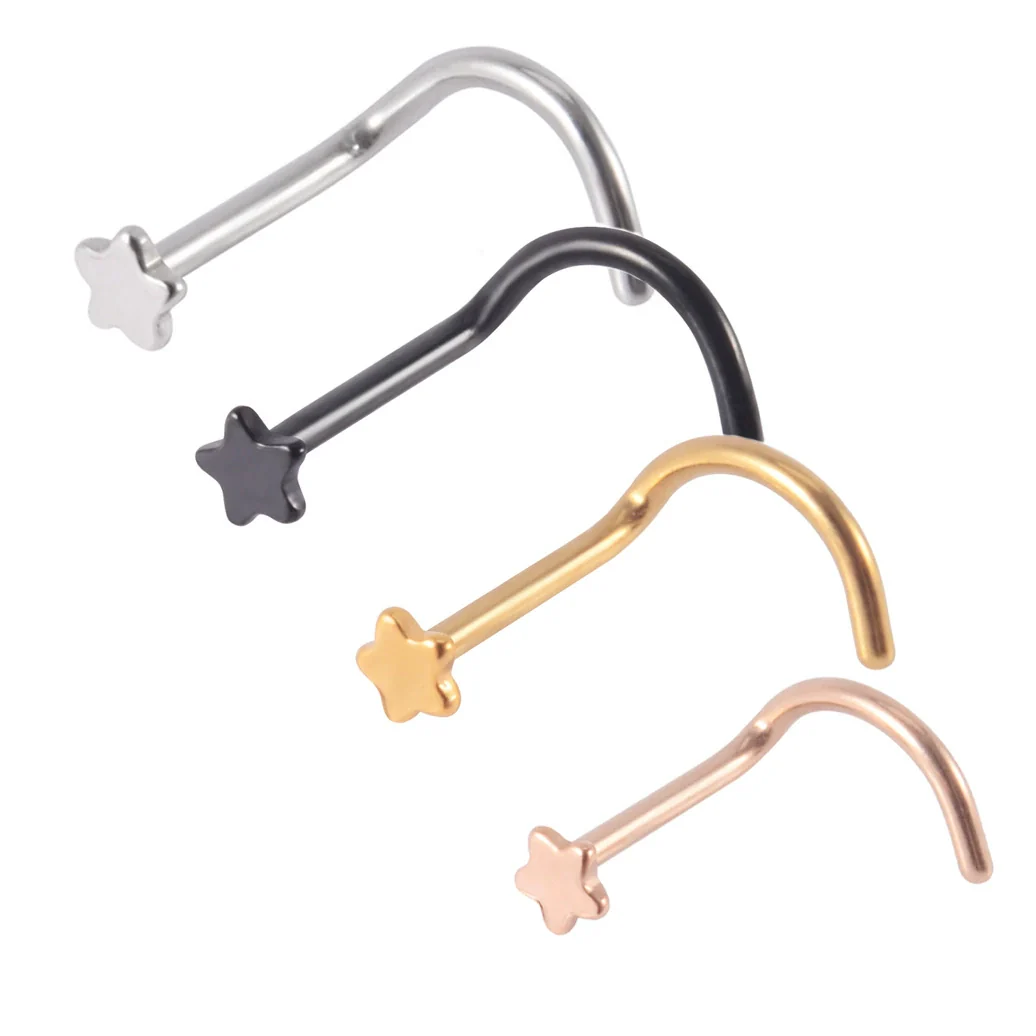 Stainless Steel Nose Ring With Sshaped Lshaped Heart Moon Hollow And Other Shapes Rose Gold Electroplated - Image 5