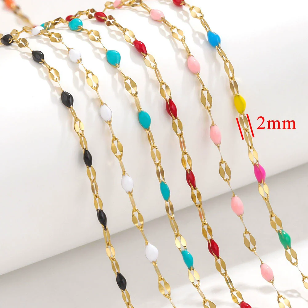 Stainless Steel Oil Dripping Cross Chain Necklace Bracelet With Vacuum Electroplated Gold - Image 4