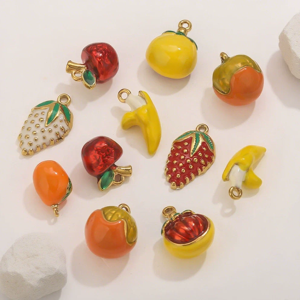 Stainless Steel Oil Dripping Fruit Pendant Jewelry Necklace Bracelet With Strawberry Banana Apple Shapes - Image 2