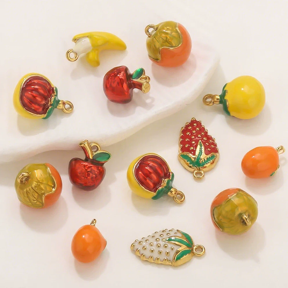 Stainless Steel Oil Dripping Fruit Pendant Jewelry Necklace Bracelet With Strawberry Banana Apple Shapes - Image 3