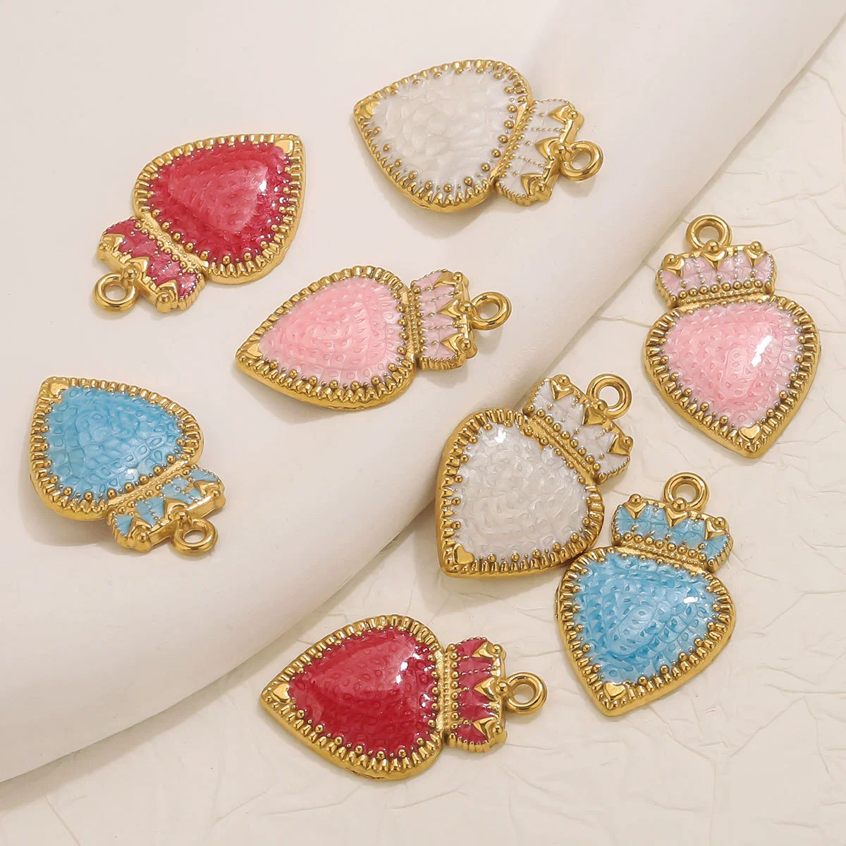 Stainless Steel Oil Dripping Heart Crown Pendant Jewelry Accessories For Necklace And Bracelet