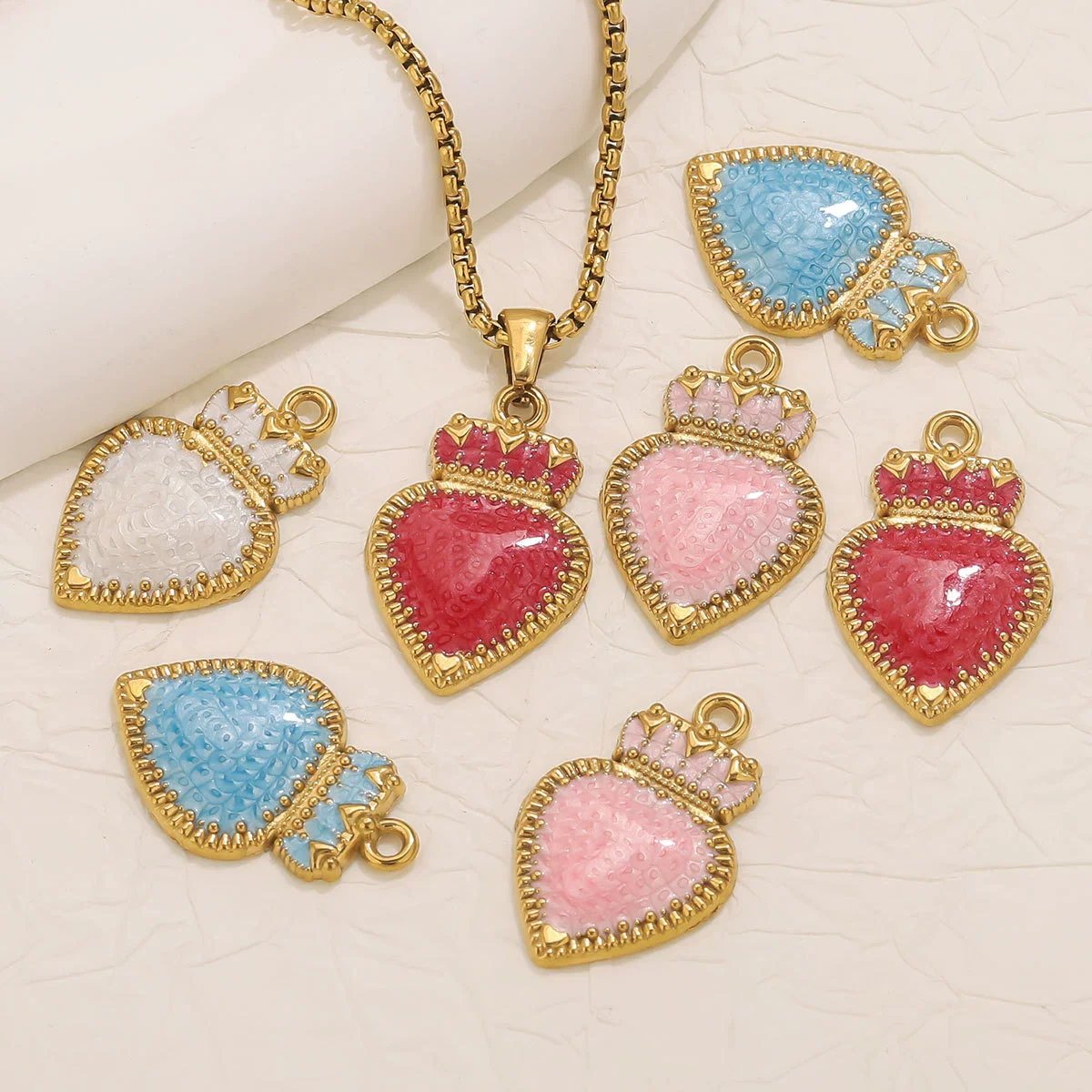 Stainless Steel Oil Dripping Heart Crown Pendant Jewelry Accessories For Necklace And Bracelet - Image 2