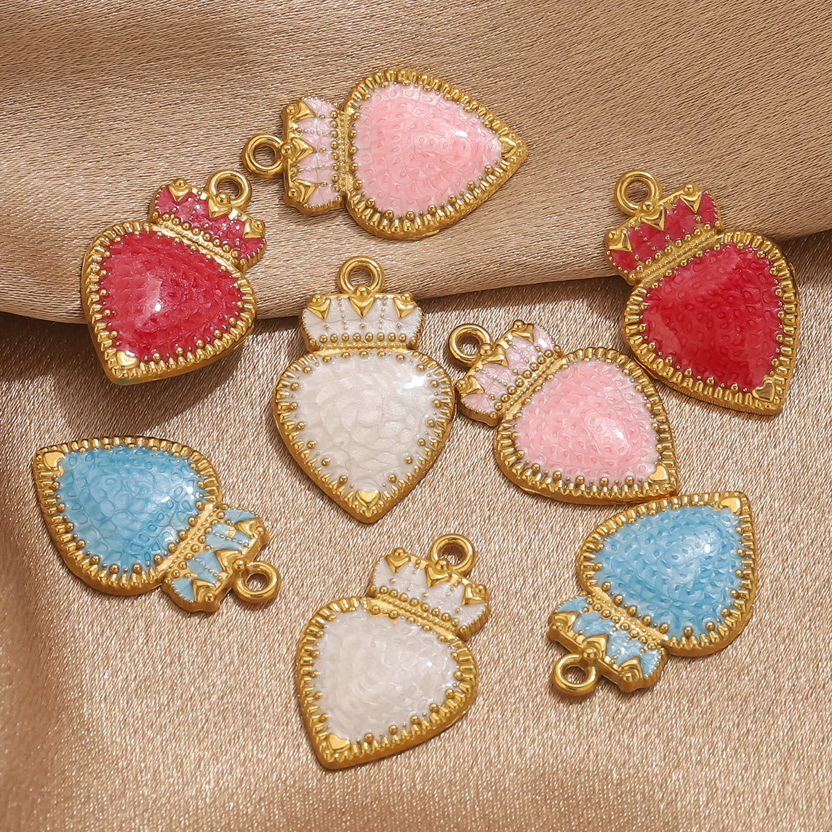 Stainless Steel Oil Dripping Heart Crown Pendant Jewelry Accessories For Necklace And Bracelet - Image 3