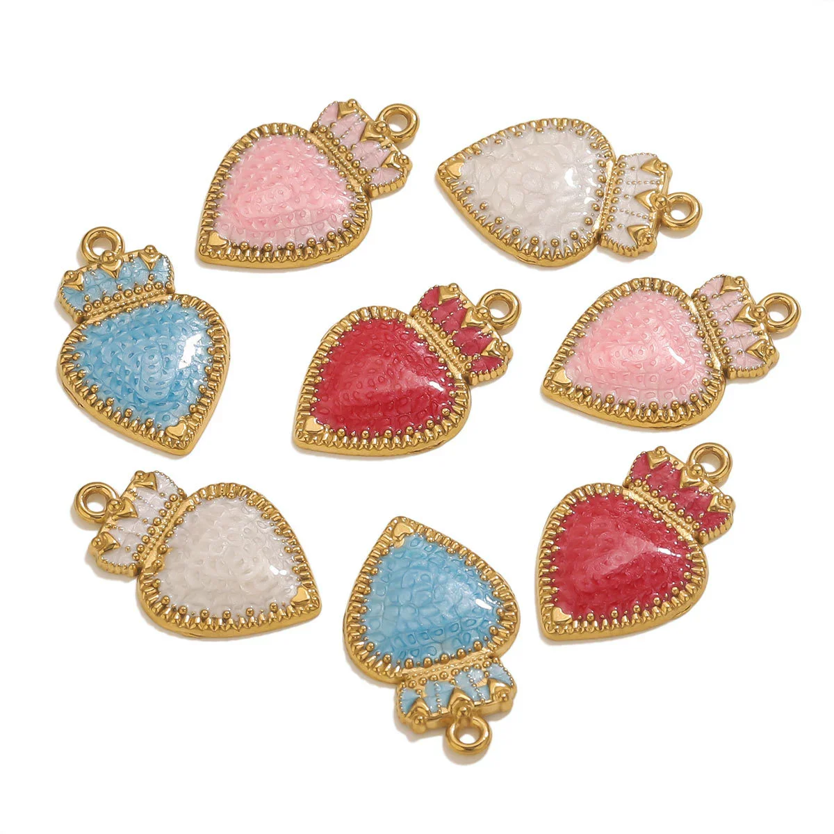 Stainless Steel Oil Dripping Heart Crown Pendant Jewelry Accessories For Necklace And Bracelet - Image 4