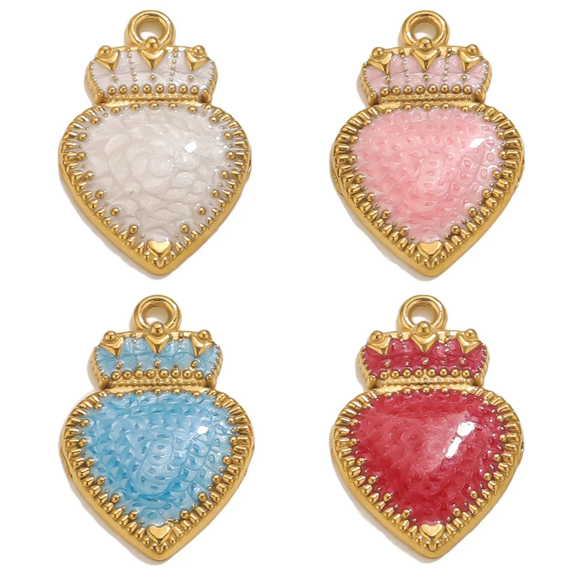 Stainless Steel Oil Dripping Heart Crown Pendant Jewelry Accessories For Necklace And Bracelet - Image 5