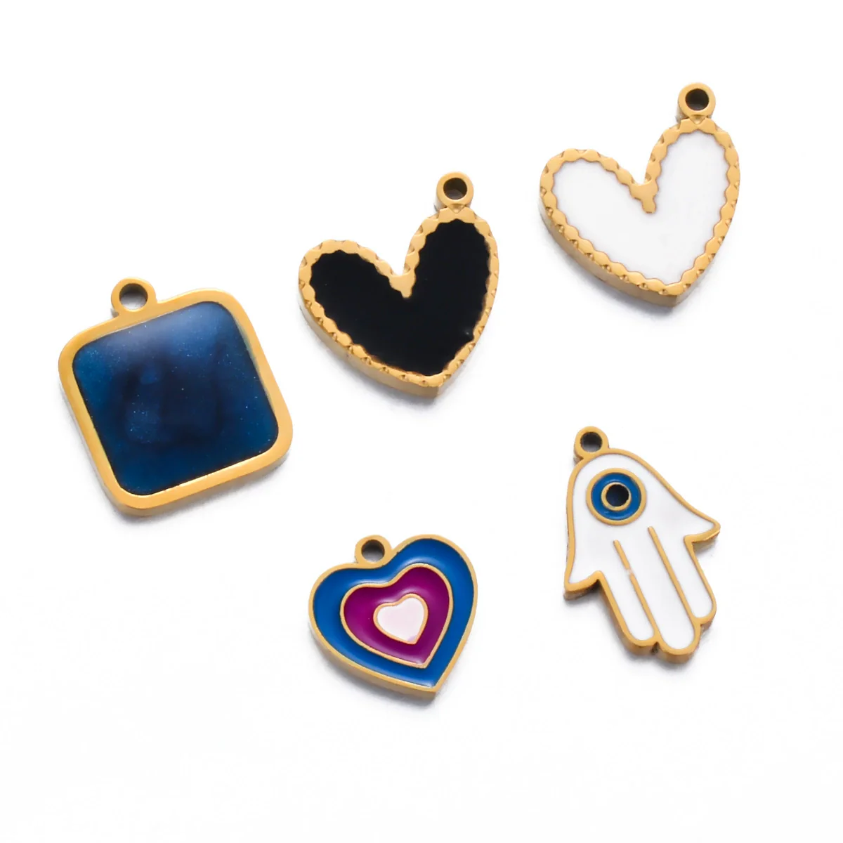 Stainless Steel Oil Dripping Heart Square Pendant Bracelet Earrings Accessories