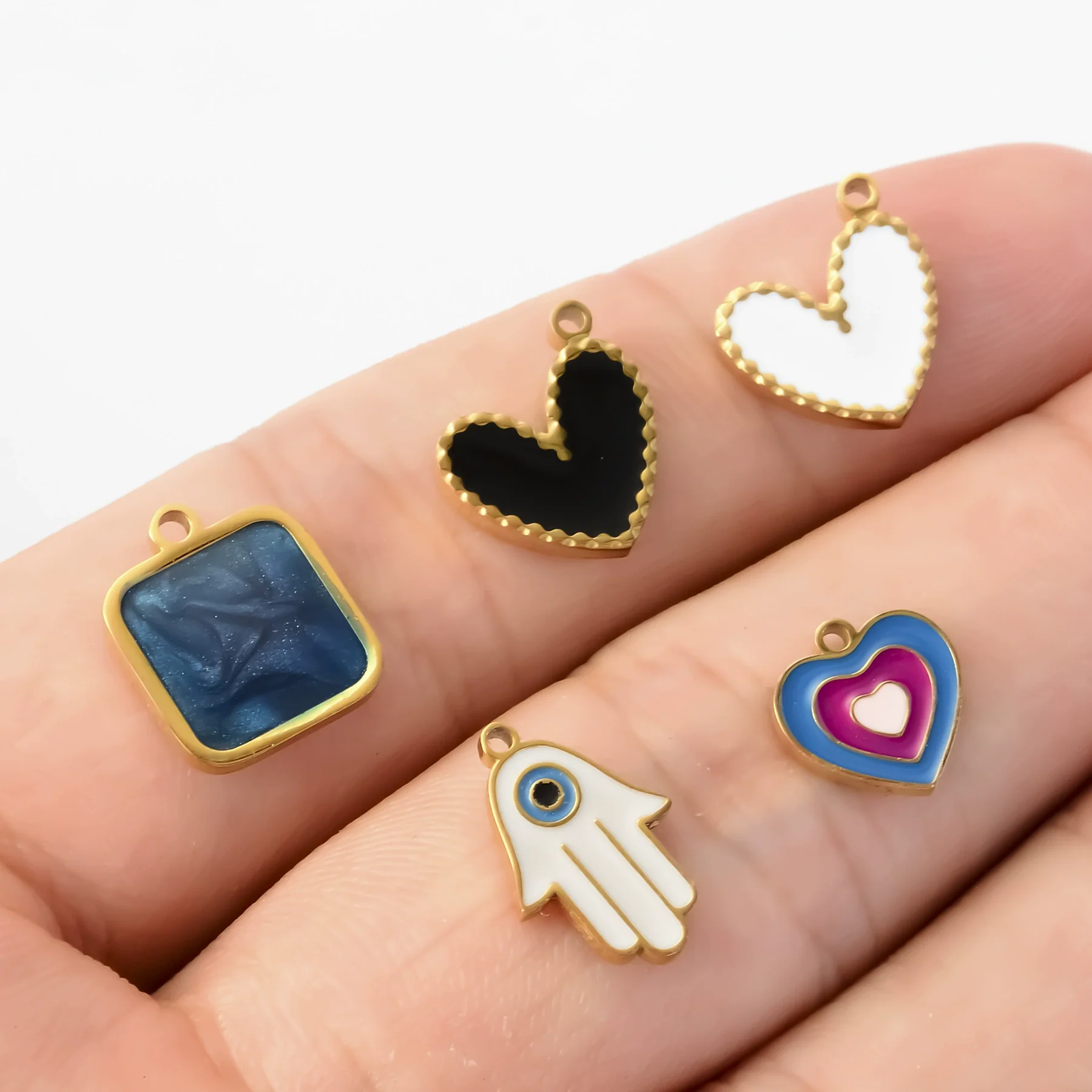 Stainless Steel Oil Dripping Heart Square Pendant Bracelet Earrings Accessories - Image 2