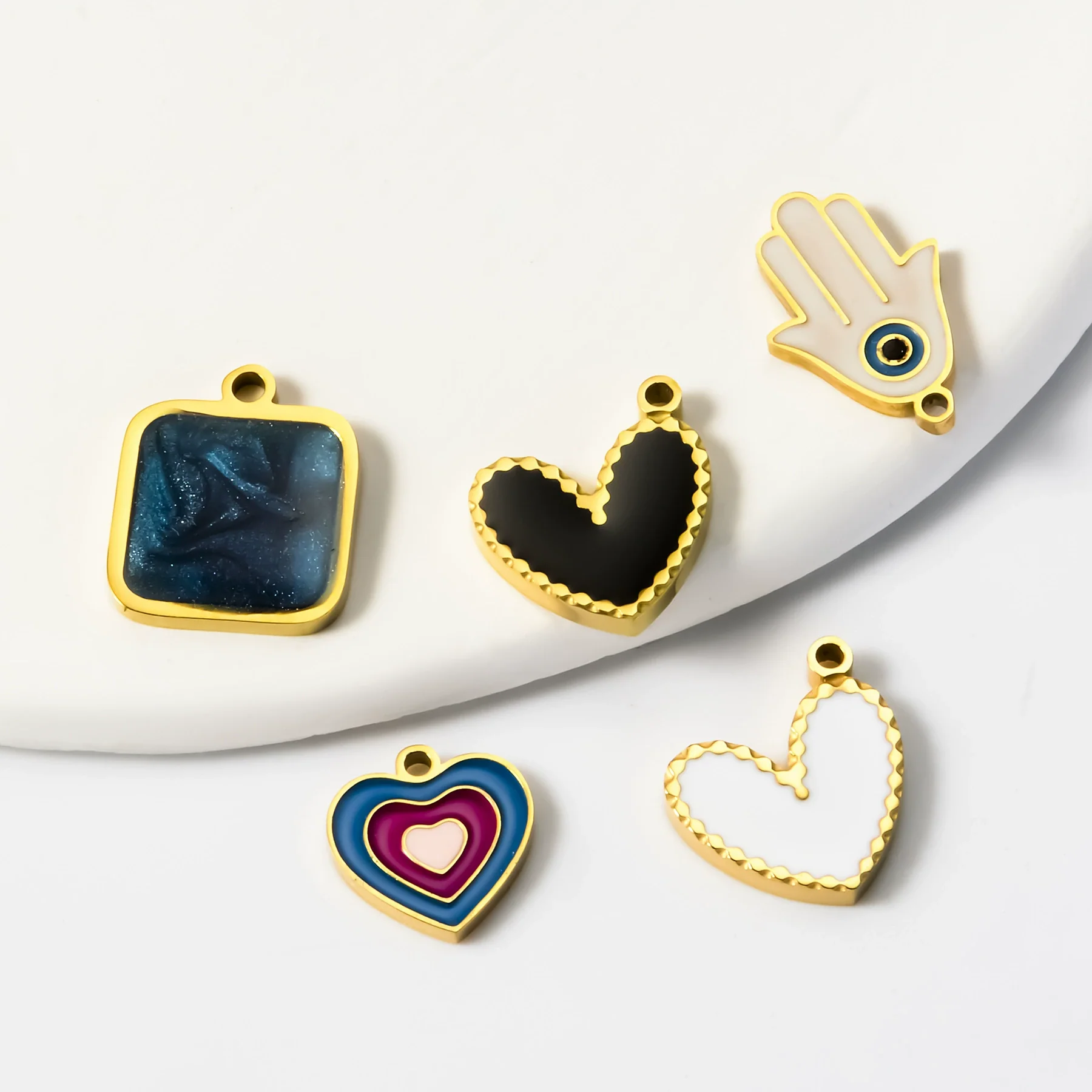 Stainless Steel Oil Dripping Heart Square Pendant Bracelet Earrings Accessories - Image 3