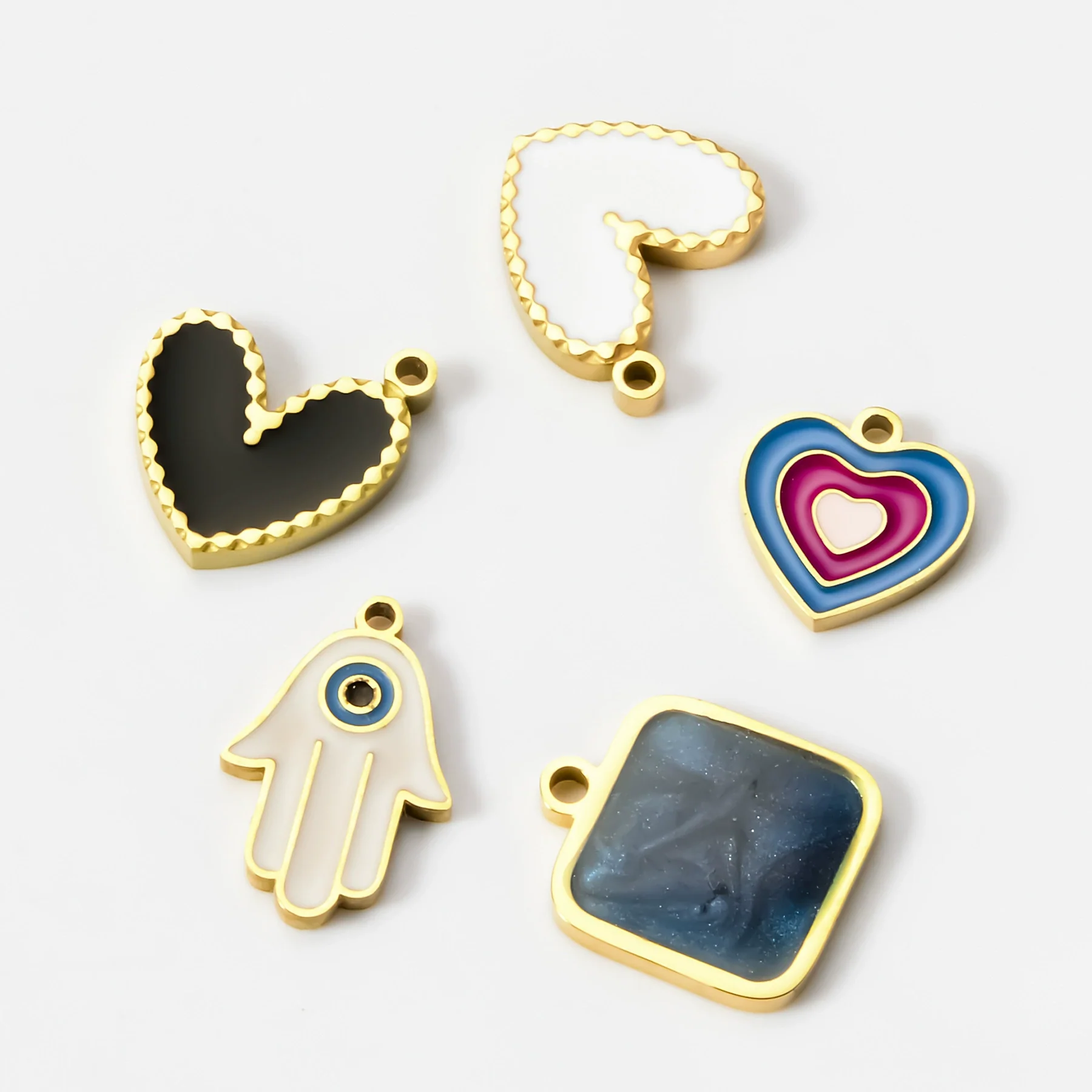 Stainless Steel Oil Dripping Heart Square Pendant Bracelet Earrings Accessories - Image 5