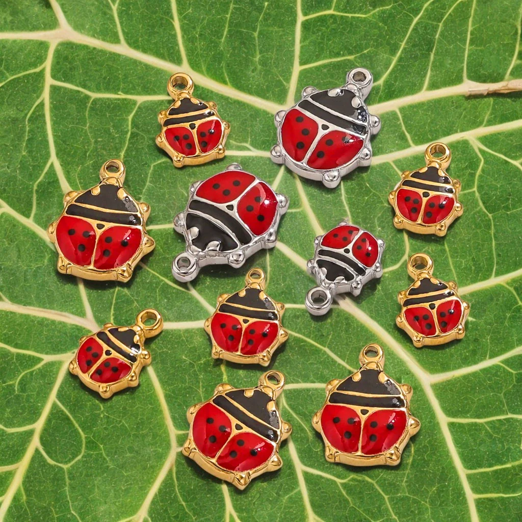 Stainless Steel Oil Dripping Ladybug Style Handmade Jewelry Pendant - Image 2