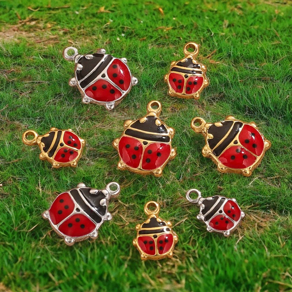 Stainless Steel Oil Dripping Ladybug Style Handmade Jewelry Pendant - Image 4