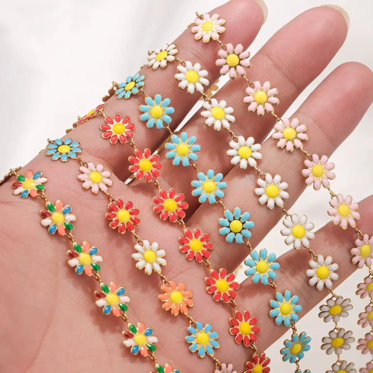 Stainless Steel Oil Drop Color Daisy Totem Handmade Jewelry Necklace Earrings - Image 3