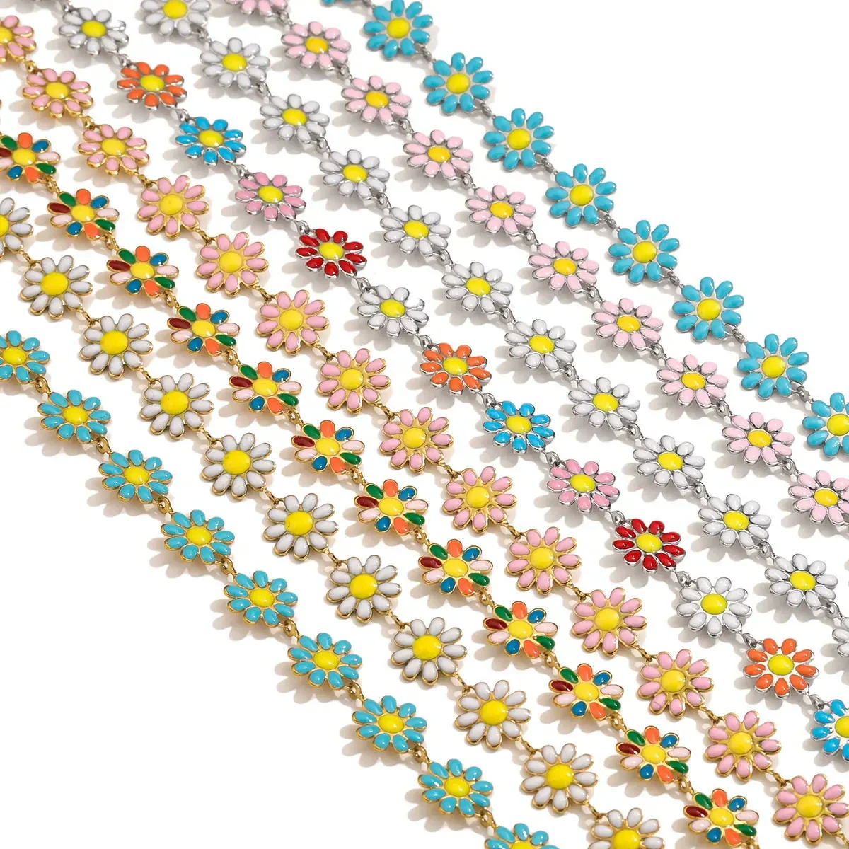 Stainless Steel Oil Drop Color Daisy Totem Handmade Jewelry Necklace Earrings - Image 5