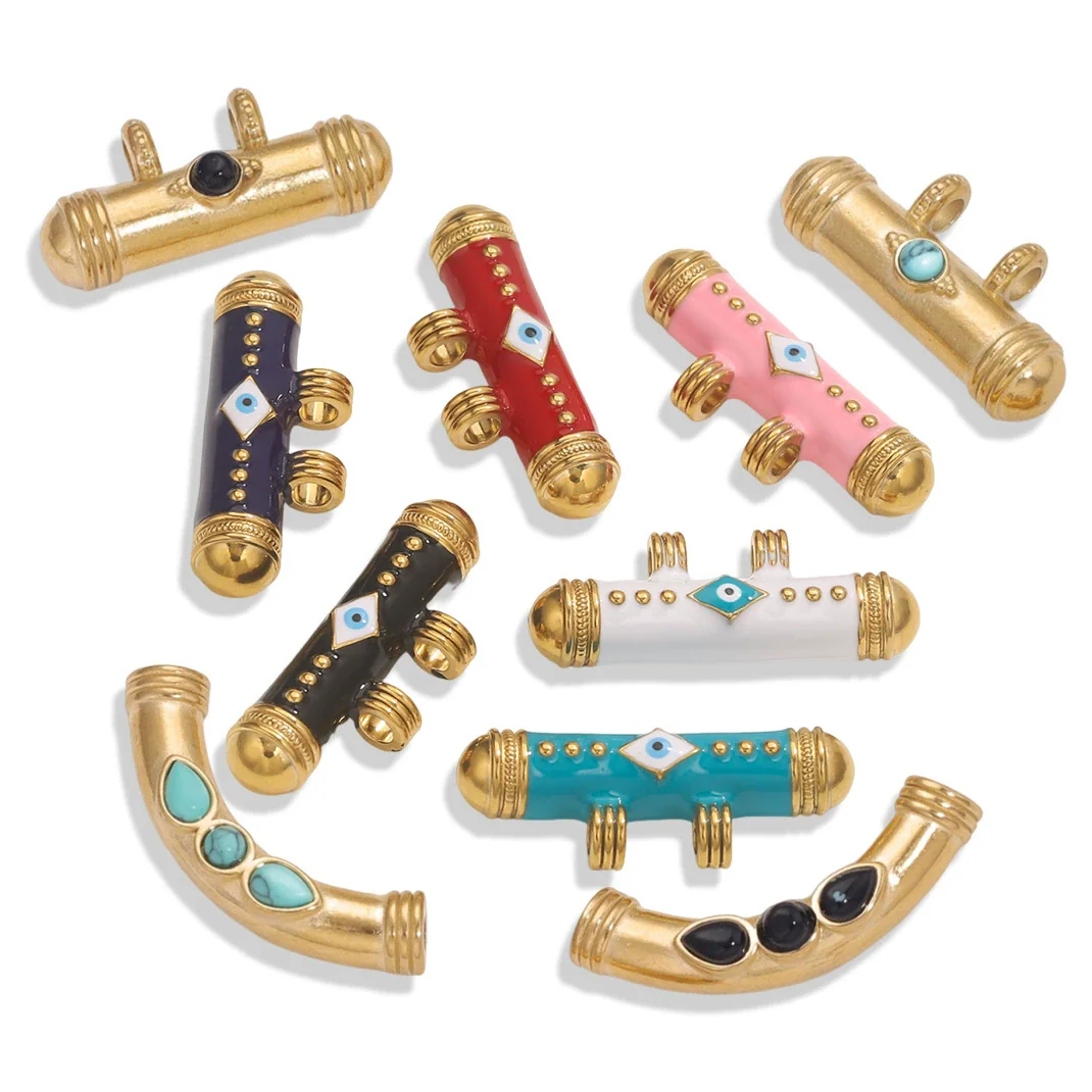 Stainless Steel Oil Dropping Tubular Bead Pendant Bohemian Style Diy Necklace Bracelet Pendant 18K Gold Vacuum Plated