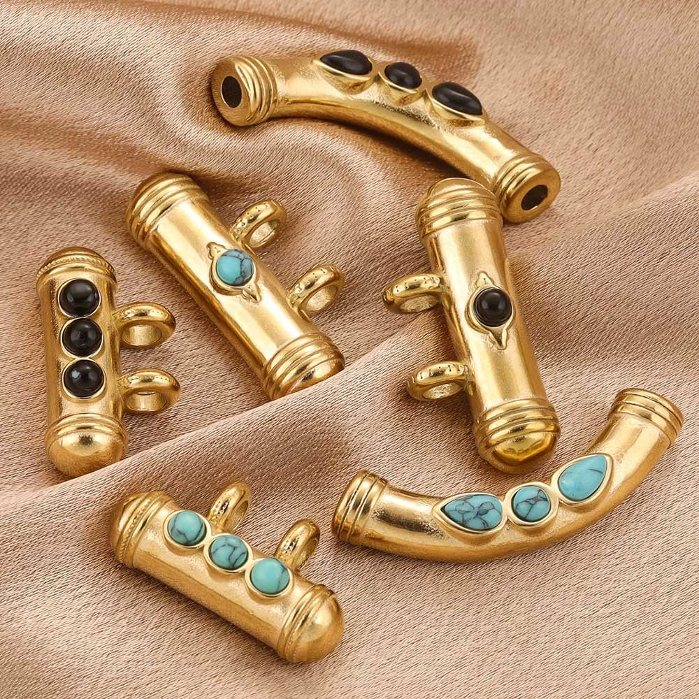 Stainless Steel Oil Dropping Tubular Bead Pendant Bohemian Style Diy Necklace Bracelet Pendant 18K Gold Vacuum Plated - Image 2