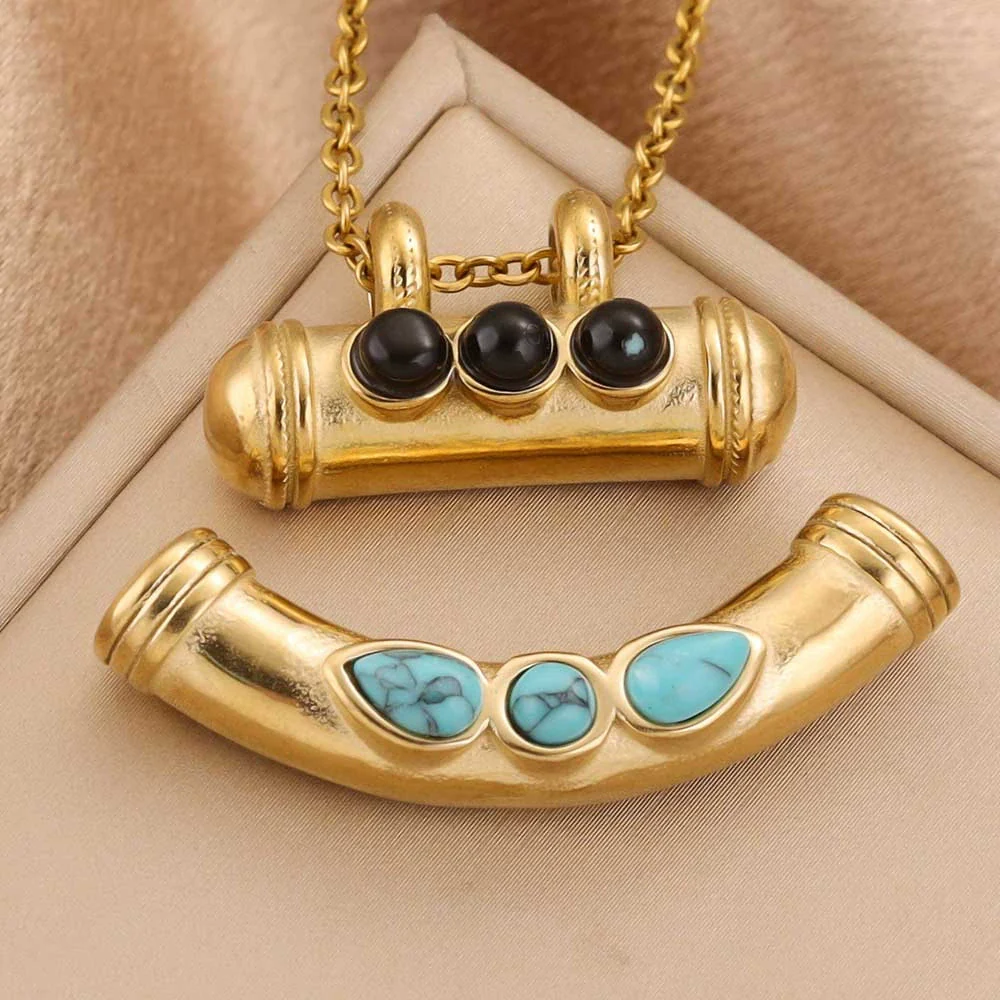 Stainless Steel Oil Dropping Tubular Bead Pendant Bohemian Style Diy Necklace Bracelet Pendant 18K Gold Vacuum Plated - Image 3