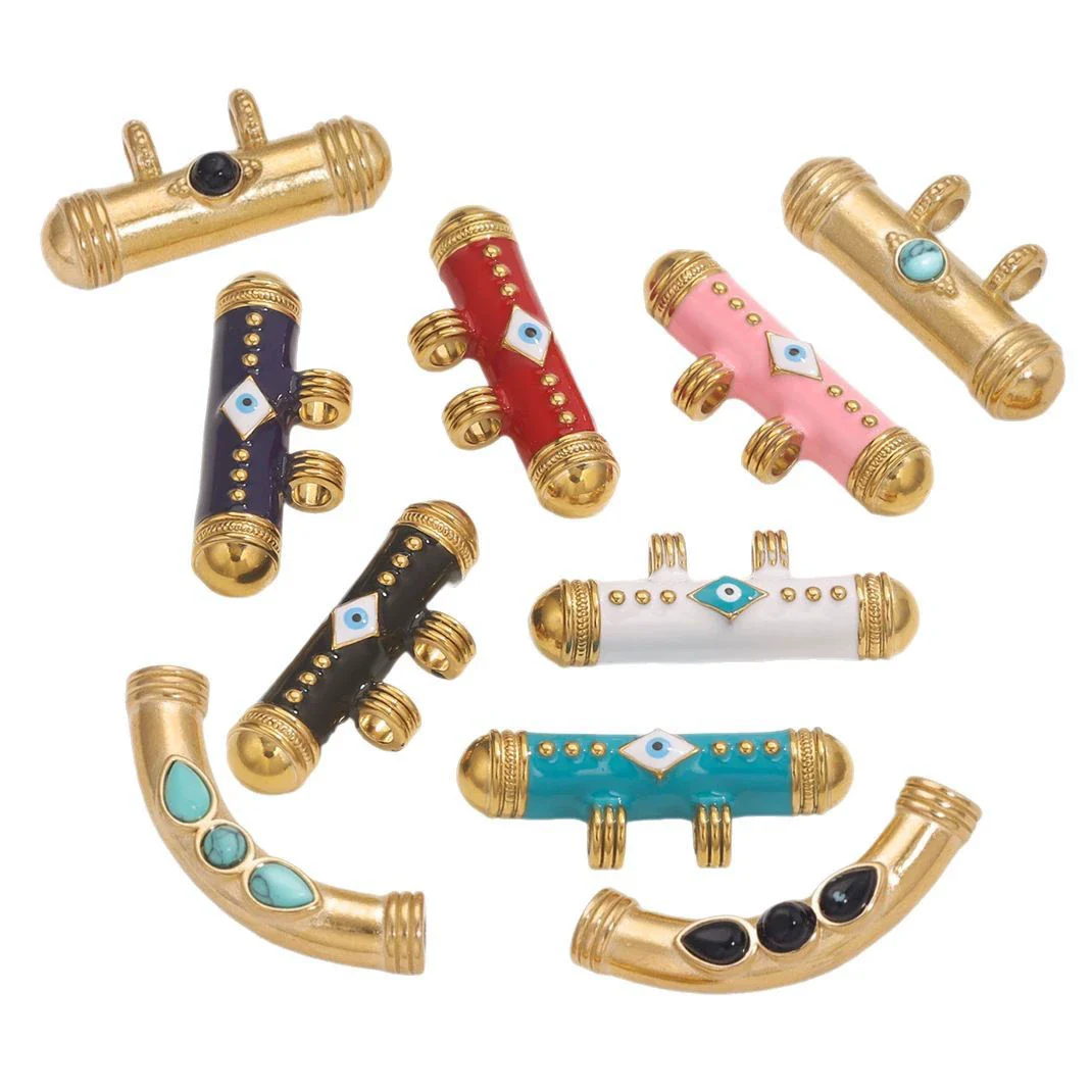 Stainless Steel Oil Dropping Tubular Bead Pendant Bohemian Style Diy Necklace Bracelet Pendant 18K Gold Vacuum Plated - Image 5