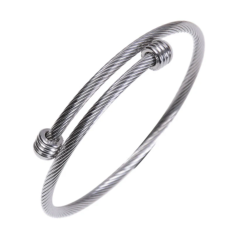 Stainless Steel Open Bracelet Metal Thread Ring Vacuum Furnace Plating Rose Gold Simple Geometric Style Jewelry - Image 3