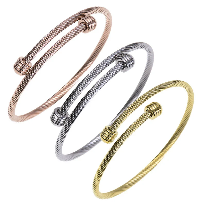 Stainless Steel Open Bracelet Metal Thread Ring Vacuum Furnace Plating Rose Gold Simple Geometric Style Jewelry - Image 5