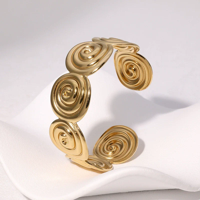 Stainless Steel Open Bracelet Simple Geometric 18K Goldplated Electroplated For Women - Image 4
