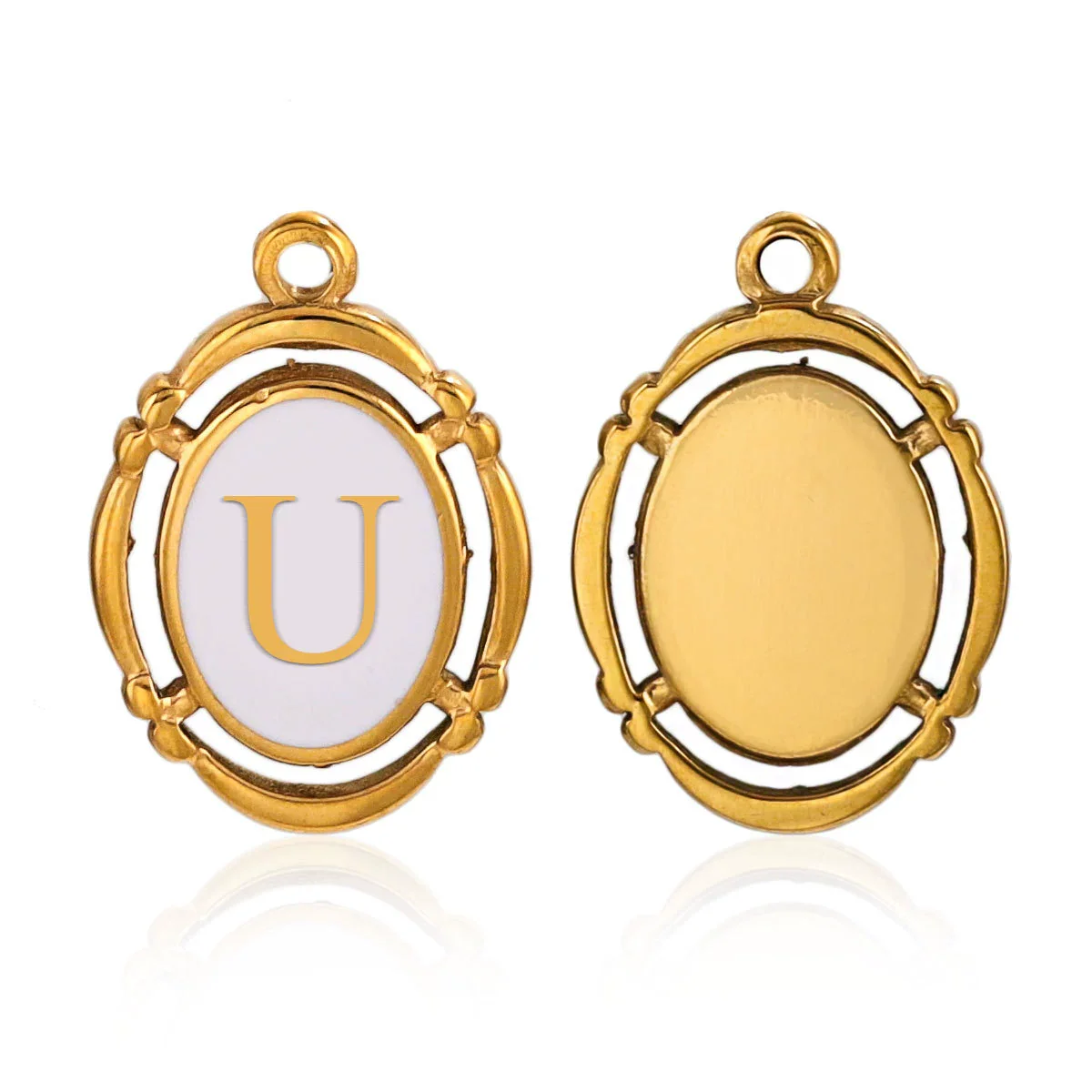 Stainless Steel Oval And Hexagonal Geometric Letter Pendant Jewelry Accessories With Electroplating - Image 26