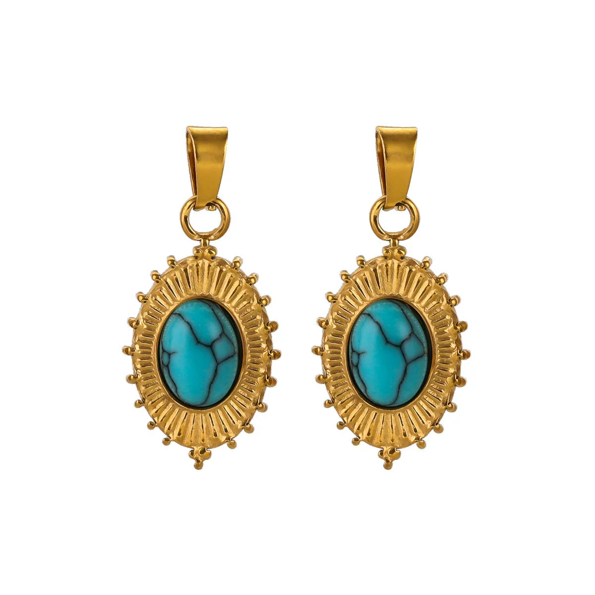 Stainless Steel Oval Bohemian Natural Stone Turquoise Pendant Totem Pattern Electroplated Diy Jewelry Accessories Necklace - Image 13