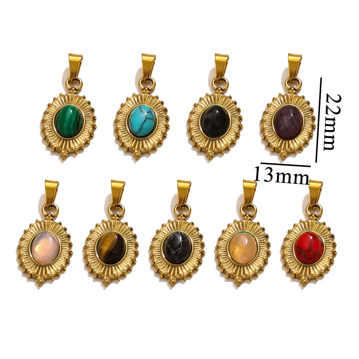 Stainless Steel Oval Bohemian Natural Stone Turquoise Pendant Totem Pattern Electroplated Diy Jewelry Accessories Necklace - Image 3