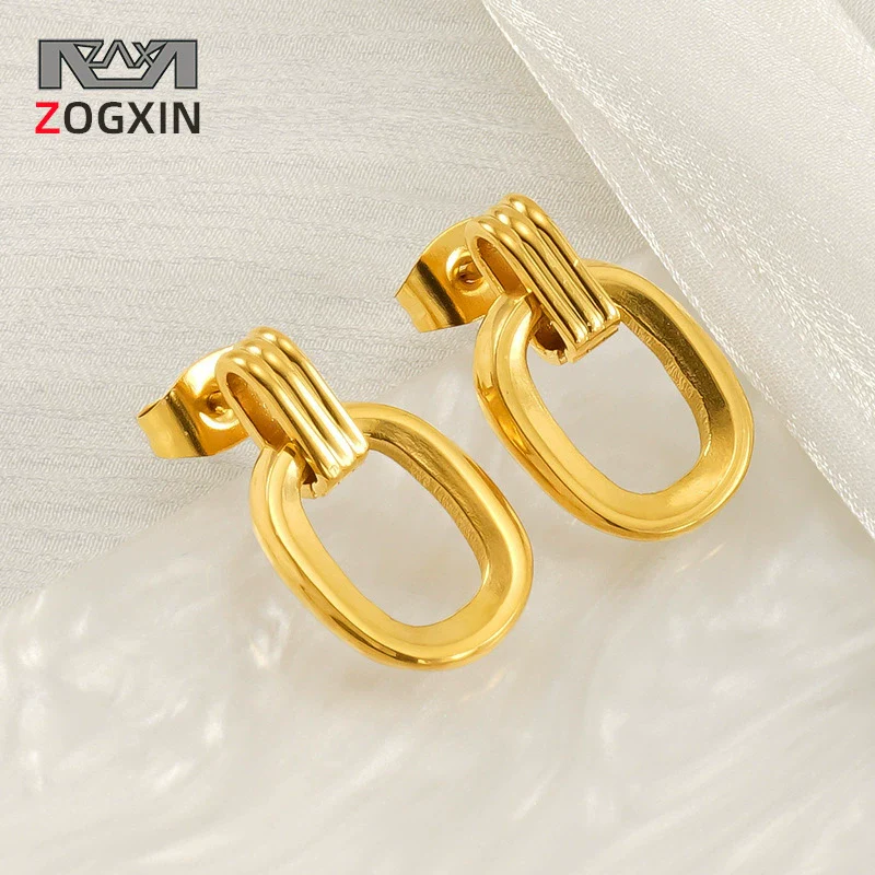 316L Stainless Steel Oval Geometric Electroplated Earrings Unisex