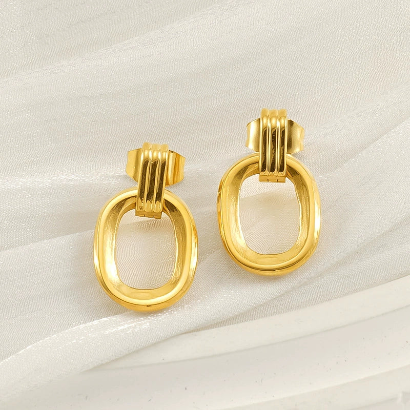 316L Stainless Steel Oval Geometric Electroplated Earrings Unisex - Image 3