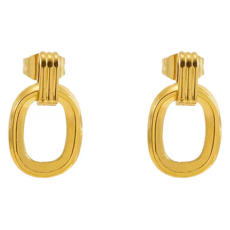 316L Stainless Steel Oval Geometric Electroplated Earrings Unisex - Image 5