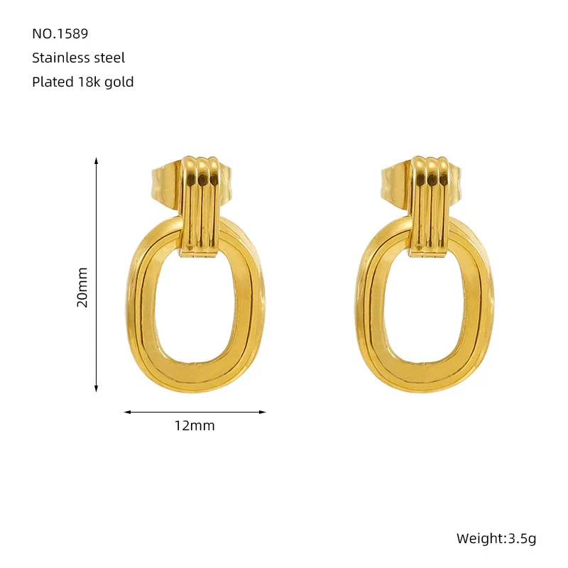 316L Stainless Steel Oval Geometric Electroplated Earrings Unisex - Image 6