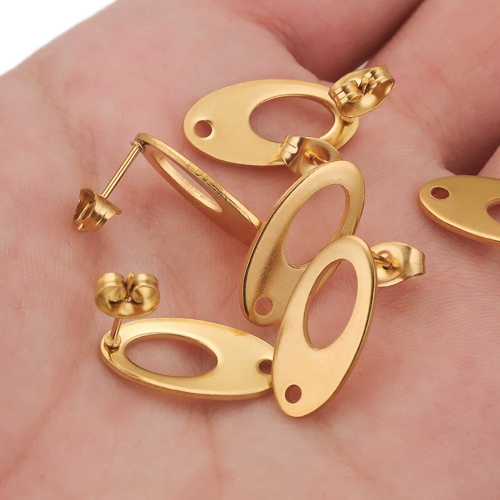 Stainless Steel Oval Hollow Fashion Geometric Electroplated Earrings Jewelry Accessories Diy Making Supplies - Image 3