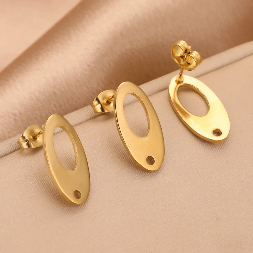 Stainless Steel Oval Hollow Fashion Geometric Electroplated Earrings Jewelry Accessories Diy Making Supplies - Image 4