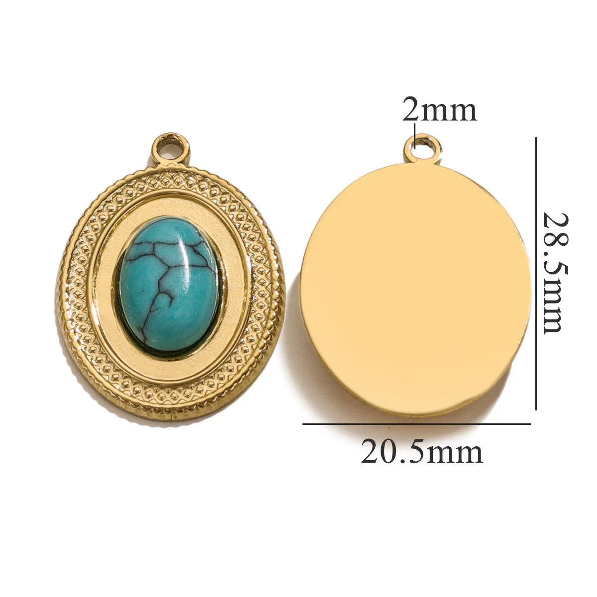 Stainless Steel Oval Natural Stone Pendant With Totem Pattern Inlay Bohemian Style Luxury Accessory - Image 10