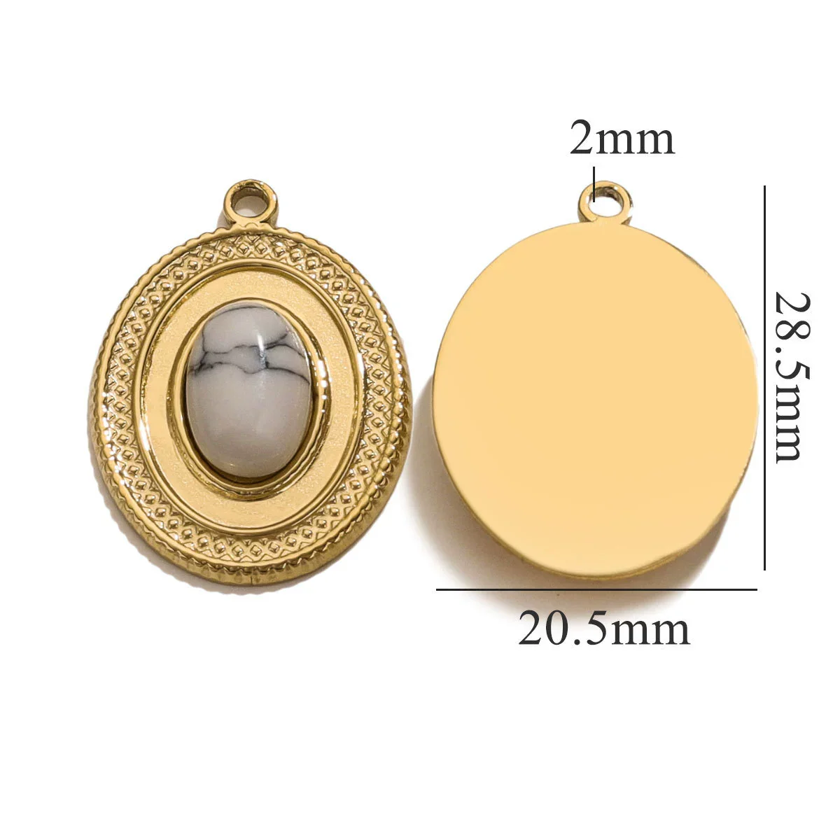 Stainless Steel Oval Natural Stone Pendant With Totem Pattern Inlay Bohemian Style Luxury Accessory - Image 6