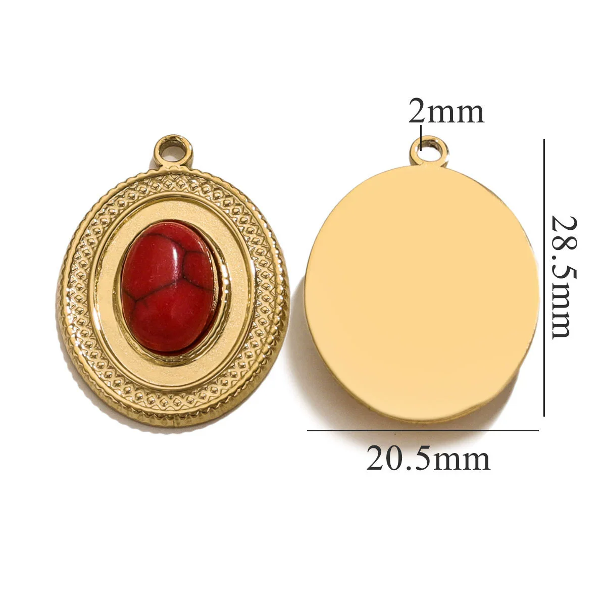 Stainless Steel Oval Natural Stone Pendant With Totem Pattern Inlay Bohemian Style Luxury Accessory - Image 7