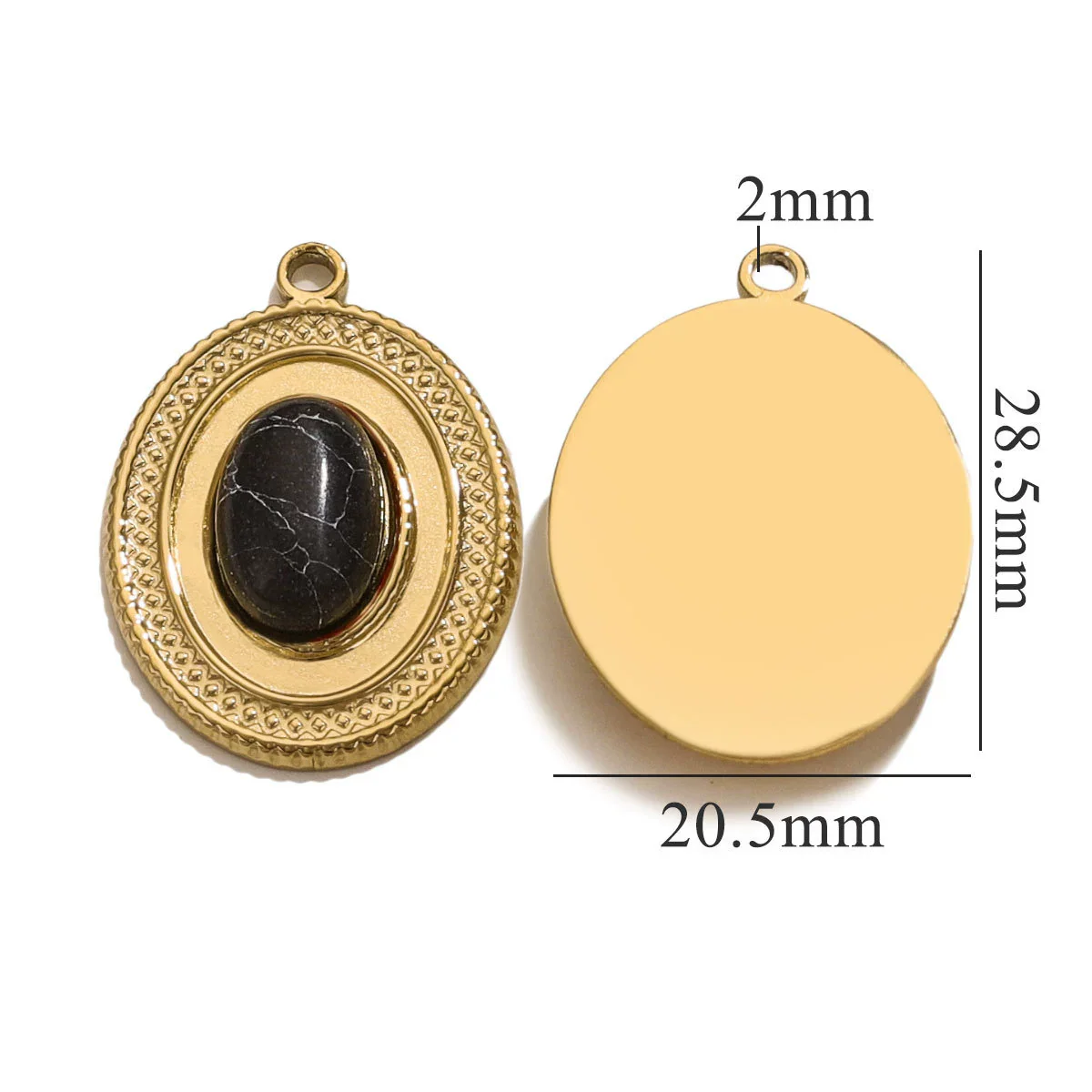 Stainless Steel Oval Natural Stone Pendant With Totem Pattern Inlay Bohemian Style Luxury Accessory - Image 8
